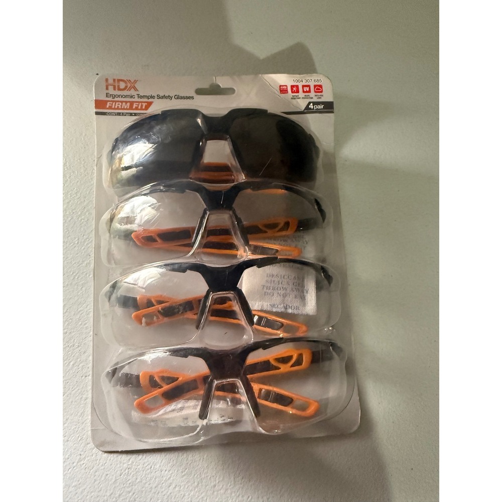 HDX Ergonomic Temple Safety Glasses Firm Fit 4 Pack Clear Tinted ANSI Z87.1